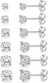 18K White Gold Plated 4 Pong Round Clear Cubic Zirconia Stud Earring Pack of 6 Pairs (6 Pairs)...