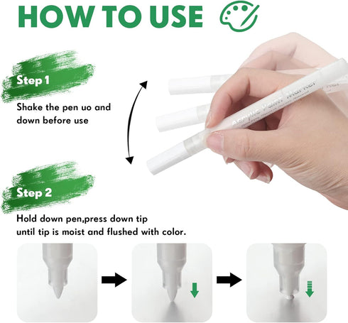 24 Pcs White Paint Pen Acrylic Paint Marker Bulk Permanent Marker with Water Based Paint for Rock Stone Plastic Wood Canvas Glass Metal Metallic C...