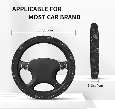 Wicca Wiccan Pentacle Star Black Cat Steering Wheel Cover Car Accessories Cute for Women Girls Girly Universal 15 Inch Neoprene Auto Interior Deco...