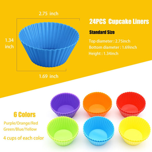 Silicone Cupcake Baking Cups 24 Pack, Reusable & Non-stick Muffin Cupcake Liners Holders Set for Party Halloween Christmas, Easy Clean Pastry Muff...