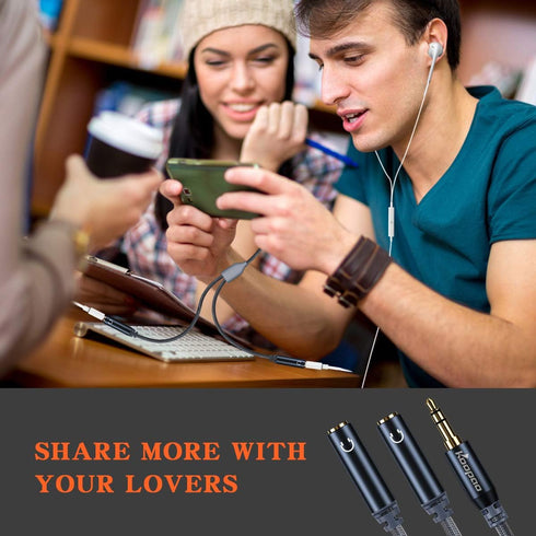 KOOPAO 3.5mm Dual Headphone Jack Adapter, 3.5mm Male to 2 Female Headphone Splitter Y Splitter AUX Audio Cable for Phone, PC, Tablets, MP3, PS4, S...