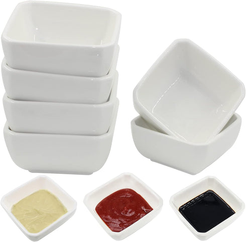 5 Ounce 6 Pack Ceramic Dip Bowls Set Porcelain Dip Mini Bowls Soy Sauce Dish/Bowls - Good for Tomato Sauce, Soy, BBQ and Other Party Dinner (White...