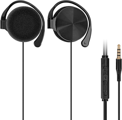 GEEKRIA Wired Clip On Ear Headphones, Portable Hook On Ear Headphones with Microphone and Call Controller Compatible with Android, MAC, Windows, A...