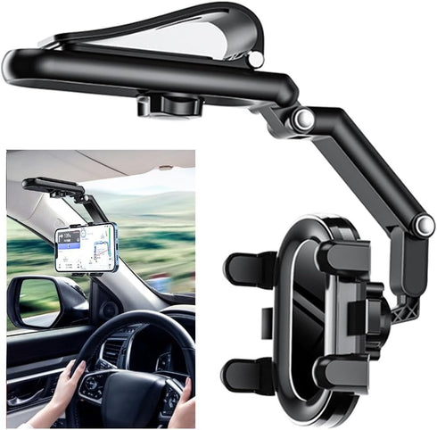 Sun Visor Car Phone Holder, Multifunctional Adjustable Cell Phone Holder, 360° Rotatable and Retractable, Suitable for Car Home Kitchen, Compatibl...