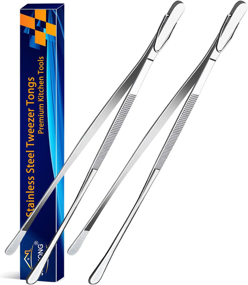 JETKONG 2 Pieces Long Food Tweezers Kitchen Tweezer Tong Chopsticks Tongs Stainless Steel Kitchen Cooking Forceps...