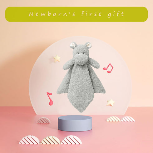 Baby Gray Hippo Soft Stuffed Animal Security Blanket, Plush Hippo Character Lovey Blanket, Baby Shower/Nursery Gift, Cuddly Newborn, Infant, Toddl...