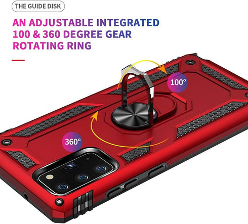 Military Grade Drop Impact for Samsung Galaxy Note 20 Case 360 Metal Rotating Ring Kickstand Holder Armor Heavy Duty Shockproof Case for Galaxy No...