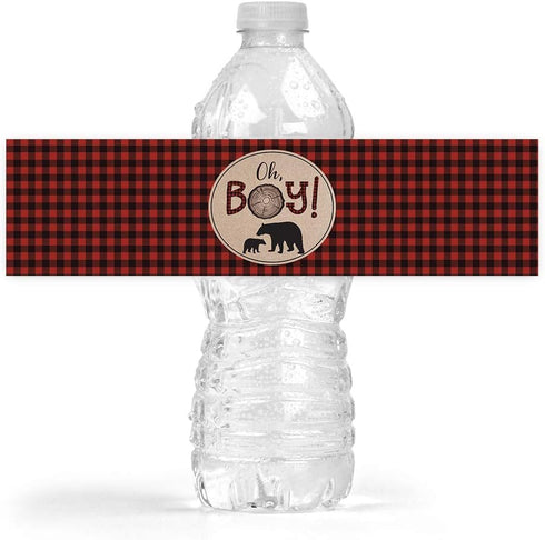 Your Main Event Prints Lumberjack Baby Shower Bottle Wraps - 25 Bear Water Bottle Labels - Decoration Favors...