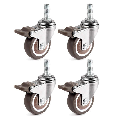Skelang 4 Pcs 1'' Swivel Threaded Stem Casters, TPE Mute Crib Caster, M6×15 Stem Caster Wheels with Brake, Replacement for Baby Bed, Cabinet, Tabl...