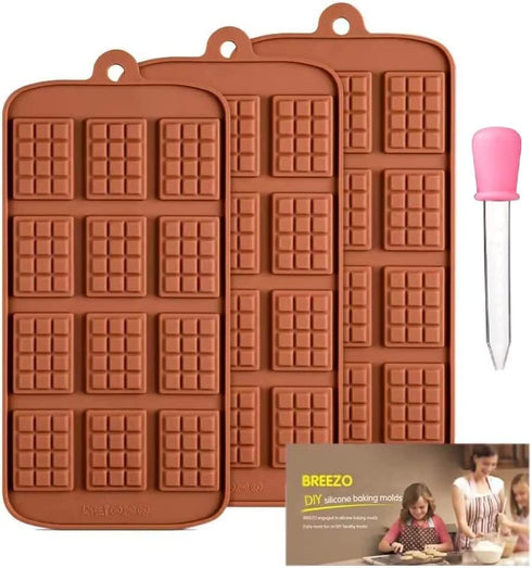 Waffle Chocolate Moulds Silicone Candy Molds, 3PCS12-Cavity Small Break Apart Chocolate Molds Non-Stick Reusable DIY Baking Molds Candy Protein & ...