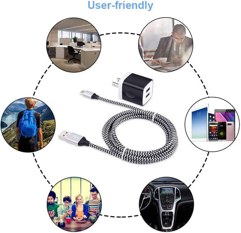 USB Wall Charger Block 2.1A Dual Port Samsung Charger Plug with 2Pack 6ft Nylon Braided Type C Cable for Samsung Galaxy S24 S23 FE S22 S21 S20 S10...