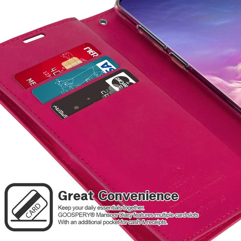 GOOSPERY Mansoor Wallet for Samsung Galaxy S10 Plus Case (2019) Double Sided Card Holder Flip Cover - Hot Pink...