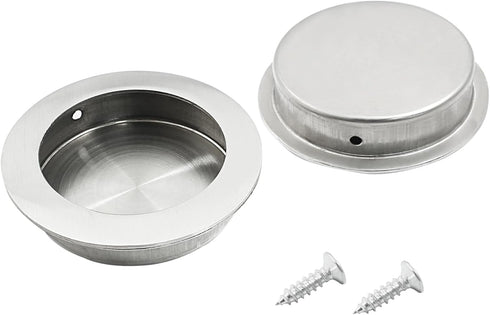 2 Pcs Round Recessed Flush Pocket Door Pull, 304 Stainless Steel Brushed Nickel Sliding Door Handles for Kitchen Bedroom, 70mm Outer Diameter...