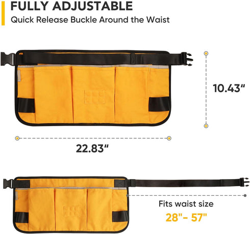 Waist Tool apron with 18 pockets, Heavy Duty Construction Tool Belt, Work Apron for Men and Women, Waist Size 28" to 57" (Wasit-Yellow)...