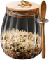 Sugar Container with Bamboo Lid and Spoon,21 oz Sugar Bowl Glass Jar for Coffee Bar Accessories Coffee Canister Kitchen Decor Housewarming Christm...