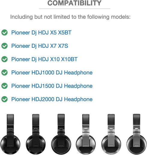Thick Soft Protein Leather Ear Pads & Headband Cushion Cover Replacement Kits Compatible with Pioneer HDJ-X5 X5BT HDJ-X7 X7BT HDJ-X10 DJ Headset H...