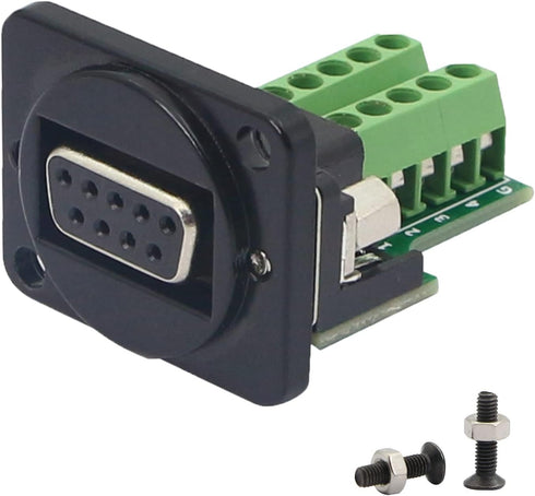 QIANRENON DB9 Panel Mount Terminal RS232 Serial to Terminal Female Adapter Connector Breakout Board, 9 Pin Welding-Free D-Type Connector,Black...