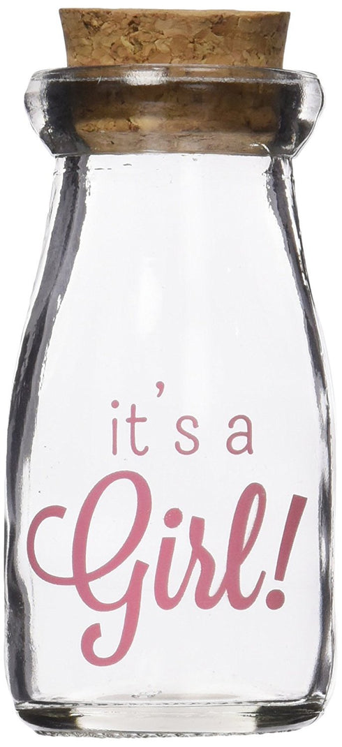Kate Aspen 12 Piece Vintage Milk Favor Jar, DIY Baby Shower Party Favor, Centerpiece, Bud Vase, It's a Girl/Pink...