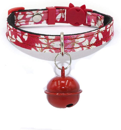 Dogs Kingdom Dog Cat Collar with Bell and Cat Buckle,Japanese Flower Breakaway Pet collar for Cats Kittens Puppy Red S:6.6-10.6" Neck...