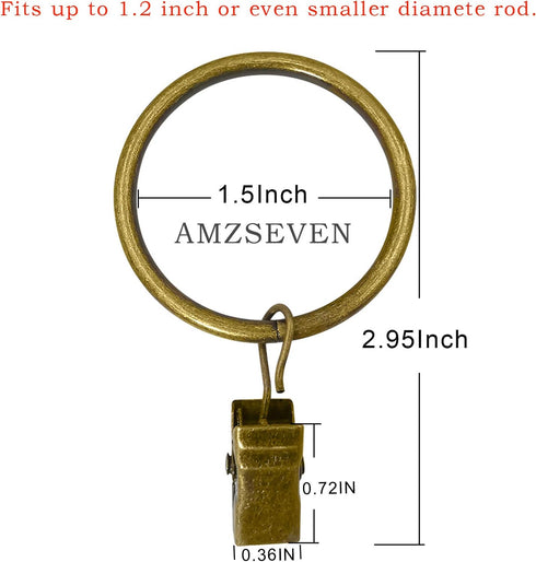 40 Pack Metal Curtain Rings with Clips, Drapery Clips Hooks, Decorative Curtain Rod Clips 1.5 in Interior Diameter, Antique Bronze...
