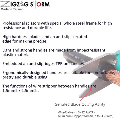 6" Stainless Heavy Duty Professional Electrician Scissors Aluminium Copper Soft Cable Made In Taiwan...