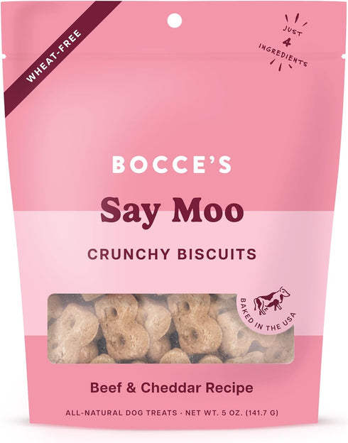 Bocce's Bakery Oven Baked Say Moo Treats for Dogs, Everyday Wheat-Free Dog Treats, Made with Real Ingredients, Baked in The USA, All-Natural Beef ...