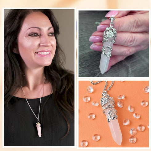 Shop LC Real Natural Healing Crystal Necklaces for Women 24" with Lobster Clasp - Gemstone Necklaces for Women with Flower Wrapped Crystal Pendant...