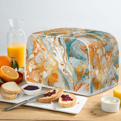 2 Slice Toaster Cover Gold Cyan Marble Appliance Toaster Cover Abstract Art Fluid Painting Universal Fit Wide Slot Bread Maker Protective Cover (1...