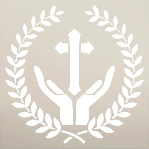 God's Hands Cross Stencil with Laurels by StudioR12 | Christian Wall Art | Craft DIY Faith Theme Kitchen Decor | Paint Canvas Wood Signs | Select ...
