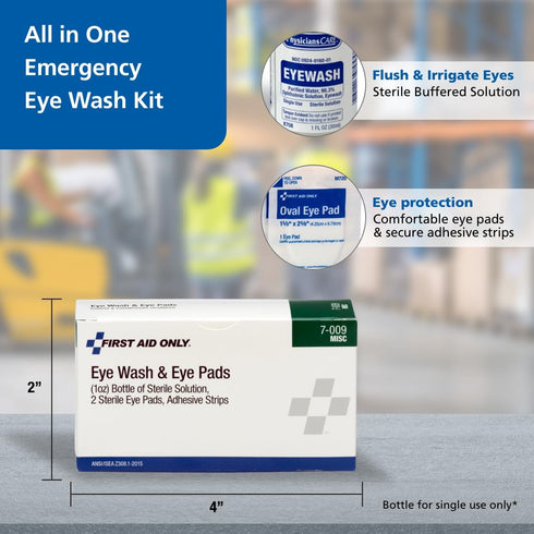 First Aid Only 5-Piece Eye Wash Kit with Oval Eye Pads, First Aid Adhesive Strips & Emergency Eye Rinse...