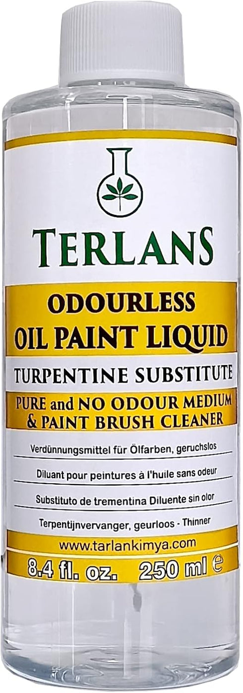TERLANS Oil Paint Thinner, 250 ml (8.4 Fl. Oz.) Completely Odorless Liquid/Art Paint Brush Cleaner/Degreaser/Turpentine Substitute...