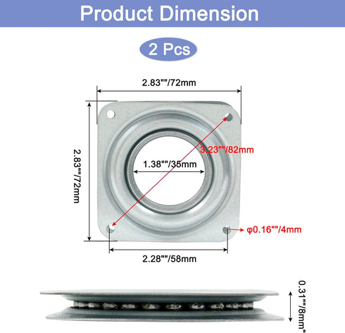 2pcs 3" Square Lazy Susan Turntable Heavy Duty Lazy Susan Hardware, Steel Ball Bearing Rotating Tray Swivel Plate for Dining Table, Stool Chair, P...