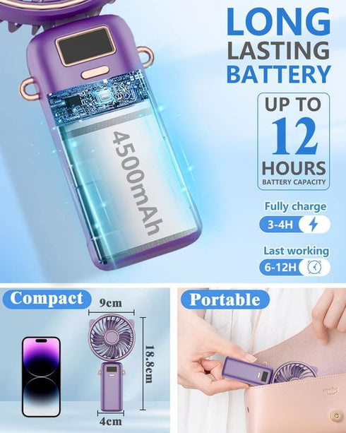 Hand Held Fan,Mini Portable Fan Rechargeable,USB Small Desk Battery Tiny Necklace Cute Cordless Lanyard Hanging Neck Fan,Personal Fan Handheld,5 S...