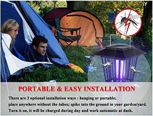 New & Improved Solar Powered Zapper- Enhanced Outdoor Flying Insect Killer- Hang or Stake in the Ground- Cordless Garden Lamp- Portable LED Machin...