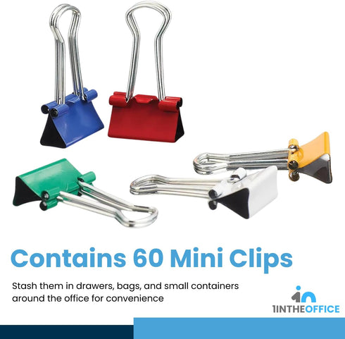 1InTheOffice Mini Binder Clips, Paper Clamp, Metal Binder Clips, Document Binder Clip, Assorted Color, 60 Pack...