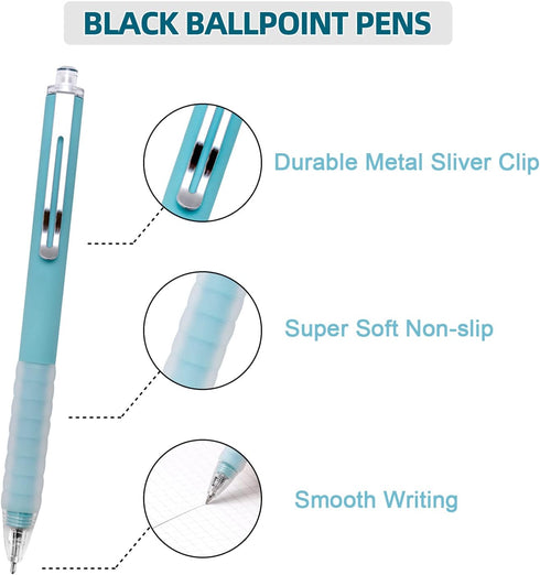 Linbsunne Ballpoint Pens Medium Point 1mm Black Ink Work Pen with Super Soft Grip Ball Point Pen for Men Women Retractable Office Pens (Silver Cli...