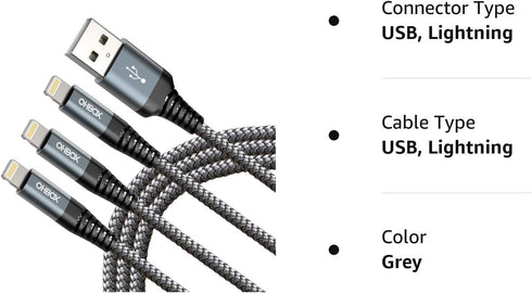 ohbox iPhone Charger 10FT 3Pack Long iPhone Charger Cable MFI Certified USB Lightning Cable Fast Charging Cord Compatible with iPhone 14/13/12/11/...