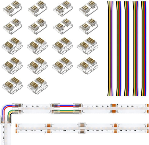 BTF-LIGHTING FCOB 6Pin 12mm 0.47in Transparent Connector Kit 10pcs Corner Connector 8pcs Gapless Solderless Connector 5pcs 5.9in Long 24AWG Extens...