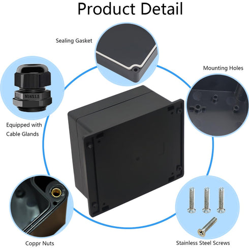 Junction Box IP65 Waterproof ABS Plastic Electrical Project Case Power Junction Boxes, Project Box with Fixed Ear Black 6.30x6.30x3.54 inch (160 x...
