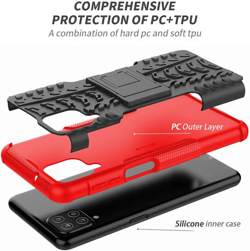 Galaxy A12 Phone Case, Samsung A12 Phone Case with Screen Protector, Shockproof Silicone Protective with Kickstand Hard Phone Cover for Samsung Ga...