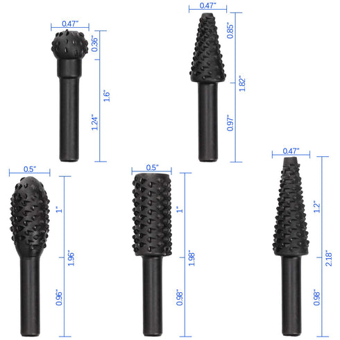 OIIKI 5 PCS Woodworking Twist Drill Bits, Wood Carving File Rasp Drill Bit, with 1/4" Shank Tool Rasp Chisel Shaped Rotating Embossed Grinding Hea...