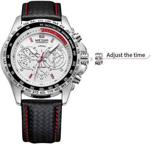 MEGIR Men Analog Luminous Casual Fashion Quartz Watch with PU Strap Big Dial Calendar for Business Work School Outdoor...