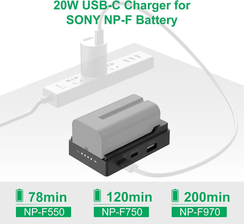 NP-F Battery Adapter Plate with LED Low Battery Indicator, 1/4'' Screw Mount for NP-F 550V, NP-F 750V, NP-F 970V - Lightweight Design for DSLR Cam...