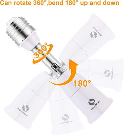 RONG&LAN E26/E27 Light Socket Extender?180 Degree Bendable, Extension Socket Extender Adapter, E26/E27 to E26/E27 Adjustable Extension, Flexible M...