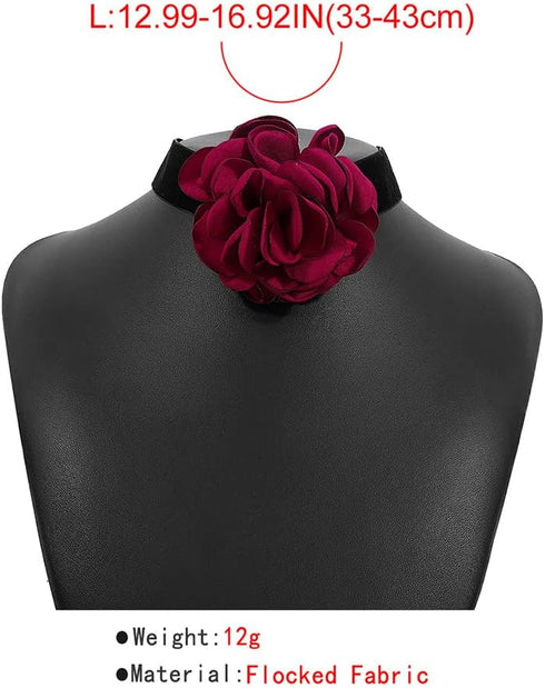 Dtja Vintage Rose Flower Choker Necklace for Women Girls Gothic Black Velvet Ribbon Camellia Blossom Charm Chain Adjustable Comfort Fit Retro Wedd...