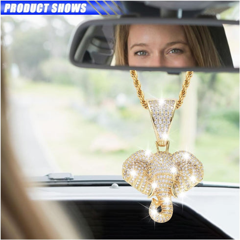 Bling Elephant Diamond Car Mirror Interior Hanging Ornament, Lucky Crystal Rhinestone Pendant Car Rear View Mirror Charm, Car Accessories for Wome...