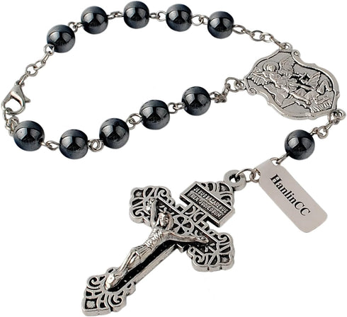 Saint Michael Evil Protection One Decade Catholic Rosary for Car or Truck Rearview Mirror (Anti-Silver Car Rosary)...