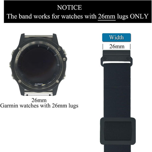 26mm Elastic Armband or Ankle Band for Compatible with Garmin Fenix 7X Sapphire Solar, Fenix 6X Pro/Sapphire, Fenix 5X/5X Plus, Fenix 3/3 HR, Elas...