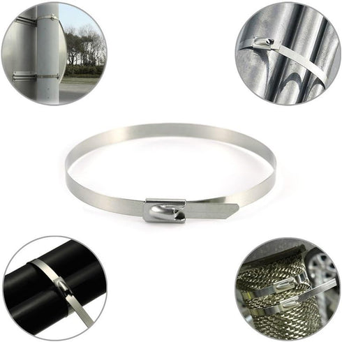 Stainless Steel Cable Ties, Tiberham 100 Pcs 7.9 Inches Heavy Duty Self-Locking Cable Zip Ties, Multi-Purpose Metal Exhaust Wrap Locking Ties for ...