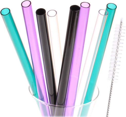 Dakoufish 9" Wide Mouth Reusable Plastic Replacement Drinking Straws for Milkshake,Smoothie Set of 8 with Cleaning Brush (9inch?4color)...